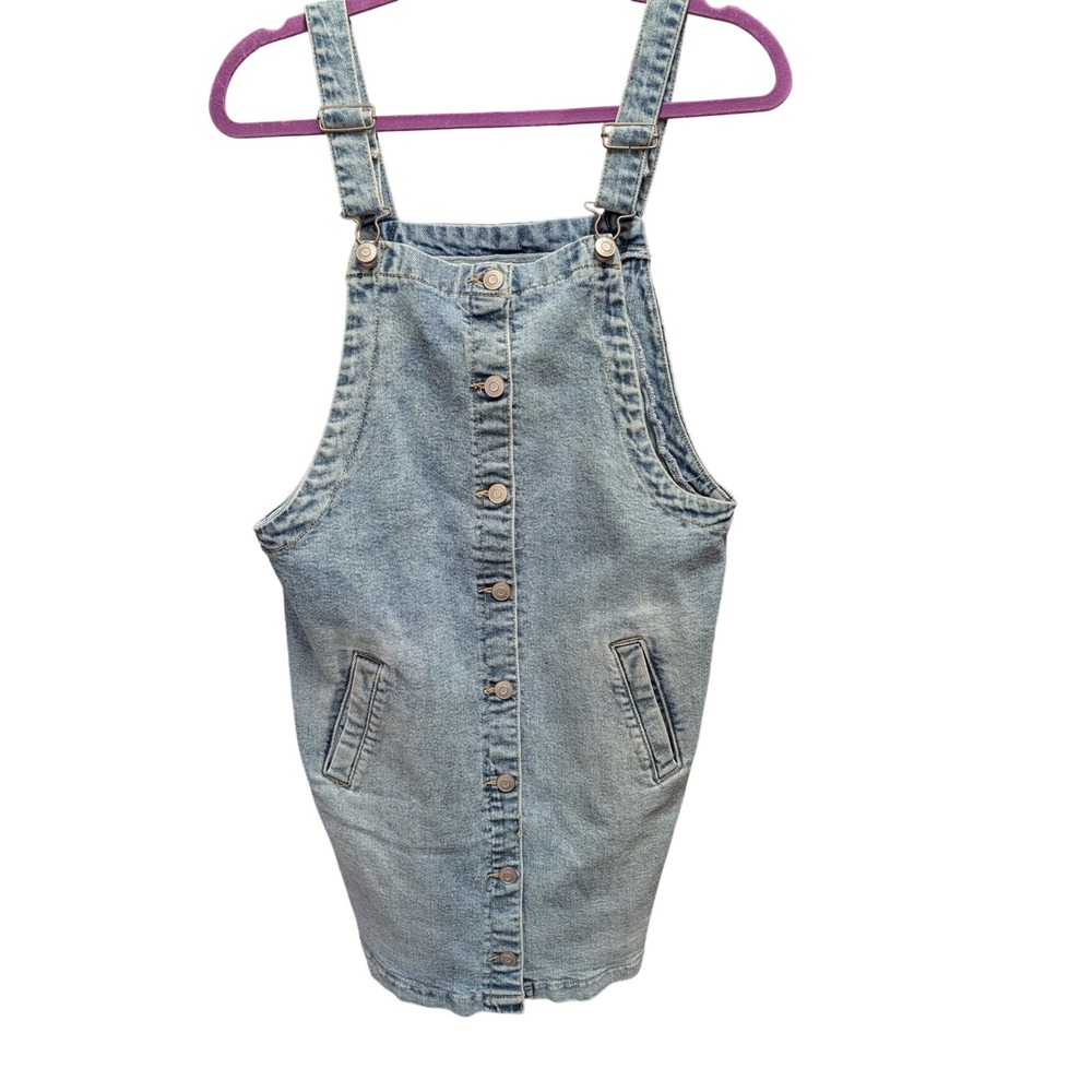 Celebrity Pink Denim Pinafore Dress Womens S Blue Excellent Button Front Overall